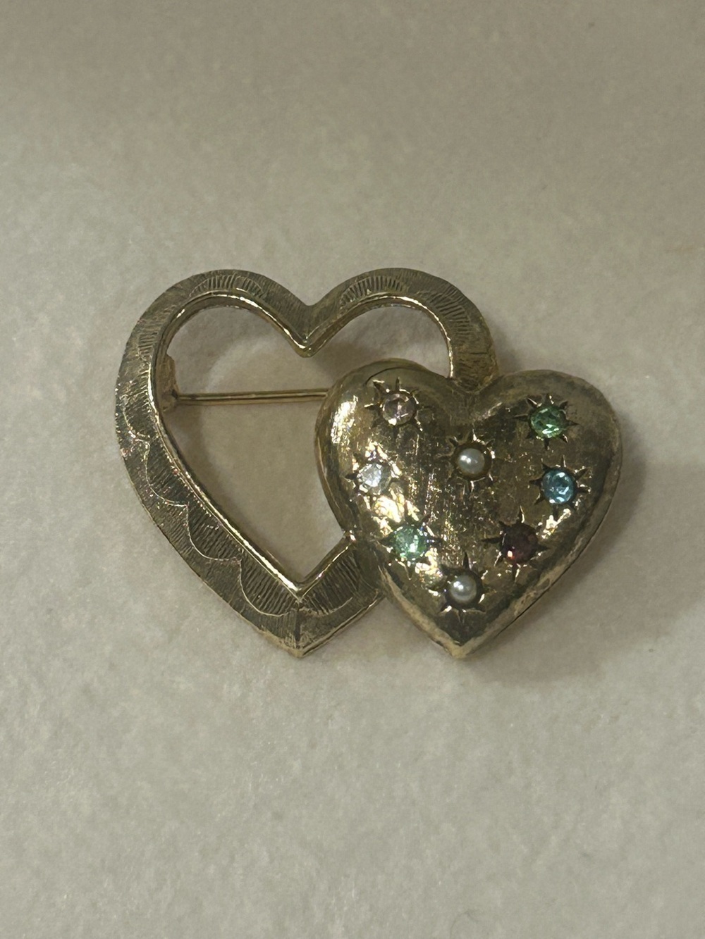 Vintage Emmons Double Heart Brooch